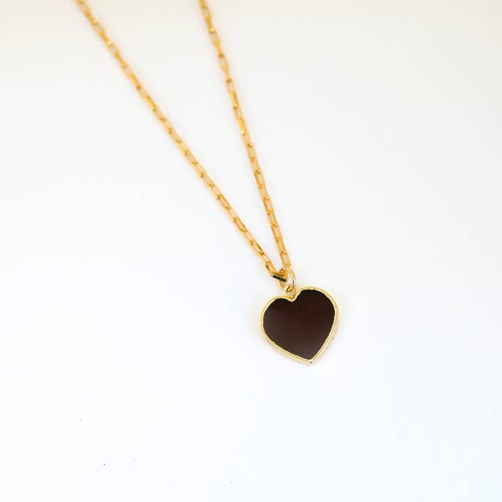 Chocolate and Steel – wholesale Pendant/charm necklace – Isla Gemstone Heart Necklace Birthstone Jewelry 14K Gold Fill Chain14