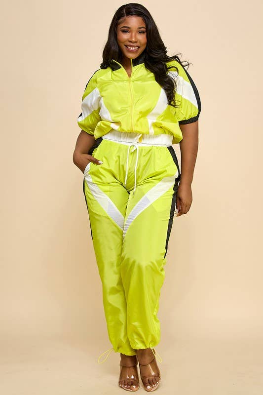 Yellow Combo Plus Short Sleeve Zip-Up Track Top & Jogger Pants Set for wholesale on Faire1