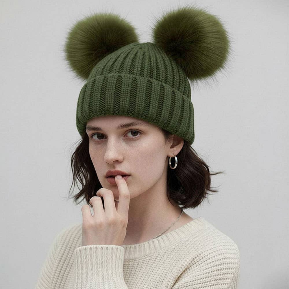 Sensibling Corp. - Wholesale Beanie - Women's - Double Pom Pom Knit Beanie Hat2