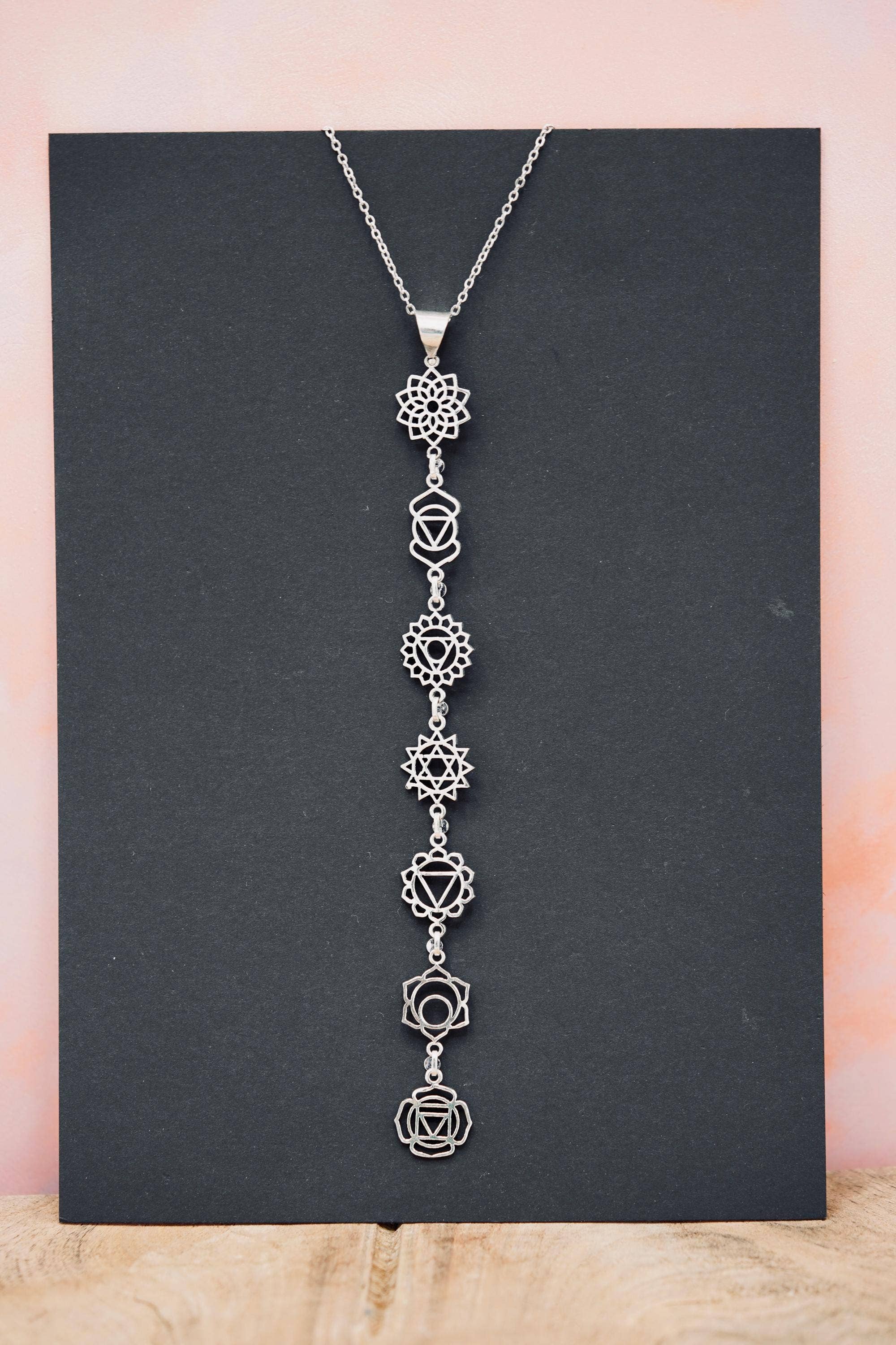 Kaali Boutique – wholesale Pendant/charm necklace – Silver Chakras Necklace with Stainless Steel Chain6