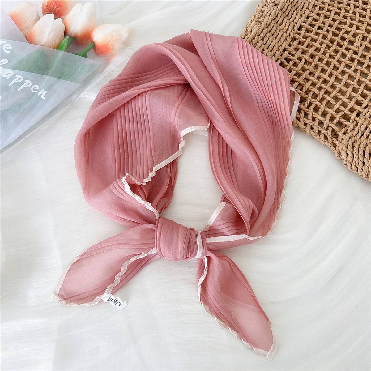 ACCITY - Wholesale Scarf - Women's - 60cm Pleated Sheer Square Scarf for Women_CWASC08496