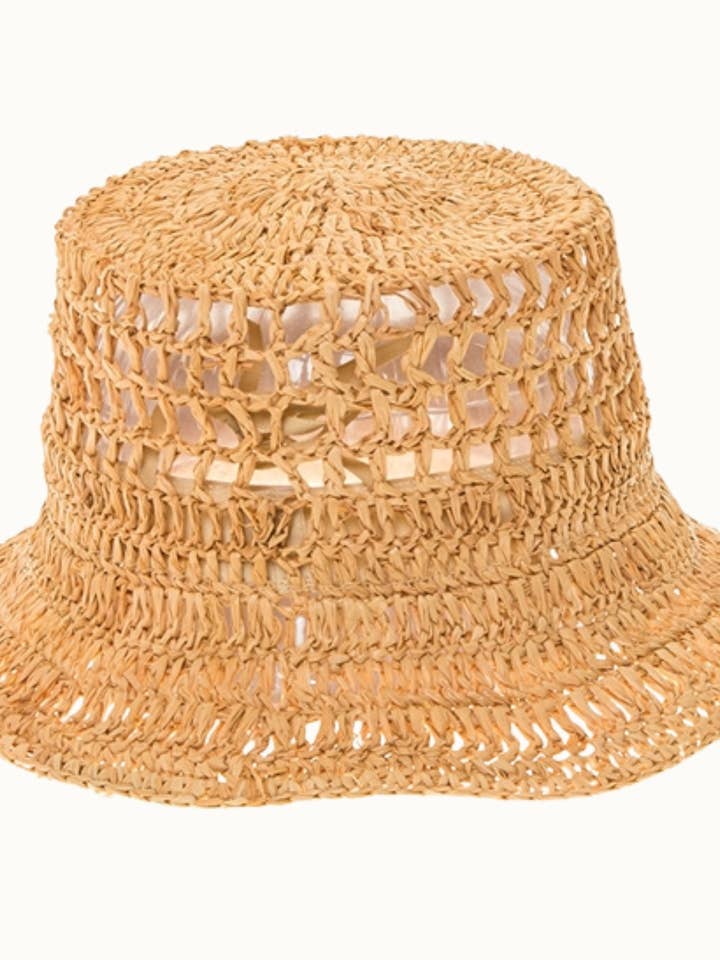Hand Crocheted Raffia Straw Bucket Hat for wholesale by Olive & Pique