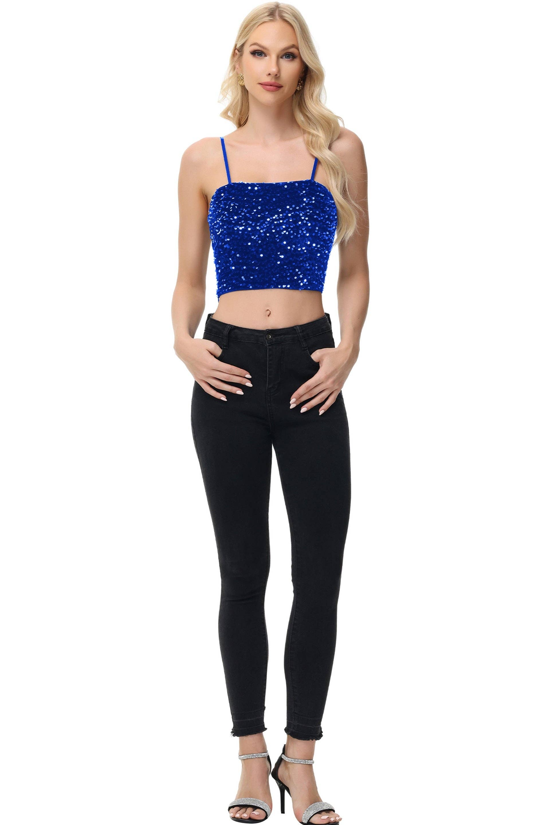 Anna Kaci Wholesale - Wholesale Camisole - Women's - Sparkly Sequin Cami Tops Crop Club Party Glitter Spaghetti52