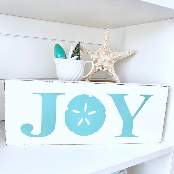Joy Sand Dollar Christmas Beach Sign, coastal art for wholesale by Anchored Soul Designs