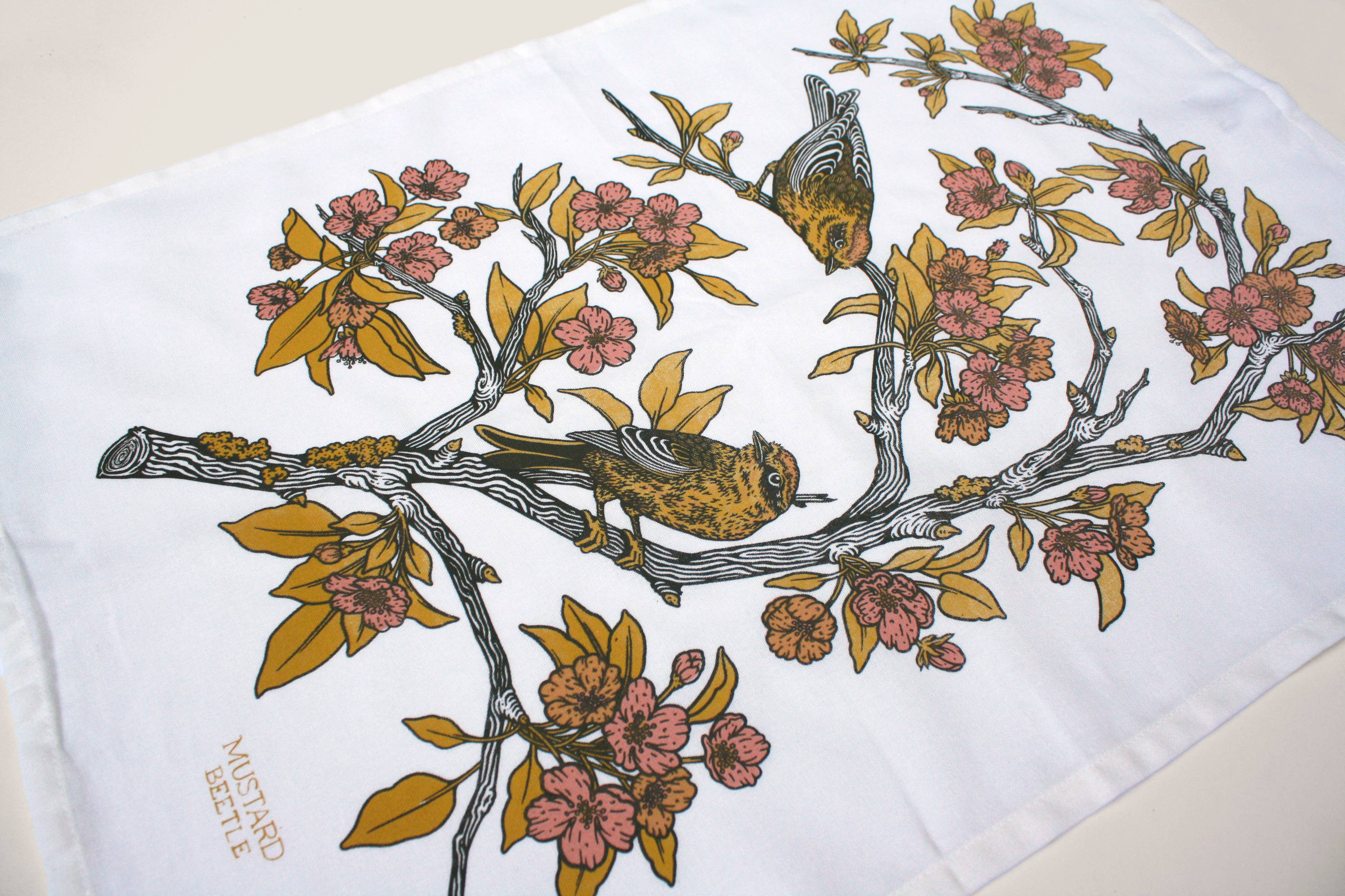 Mustard Beetle – wholesale Tea towel – Screenprinted Organic Cotton Tea Towel: Palm Warblers8