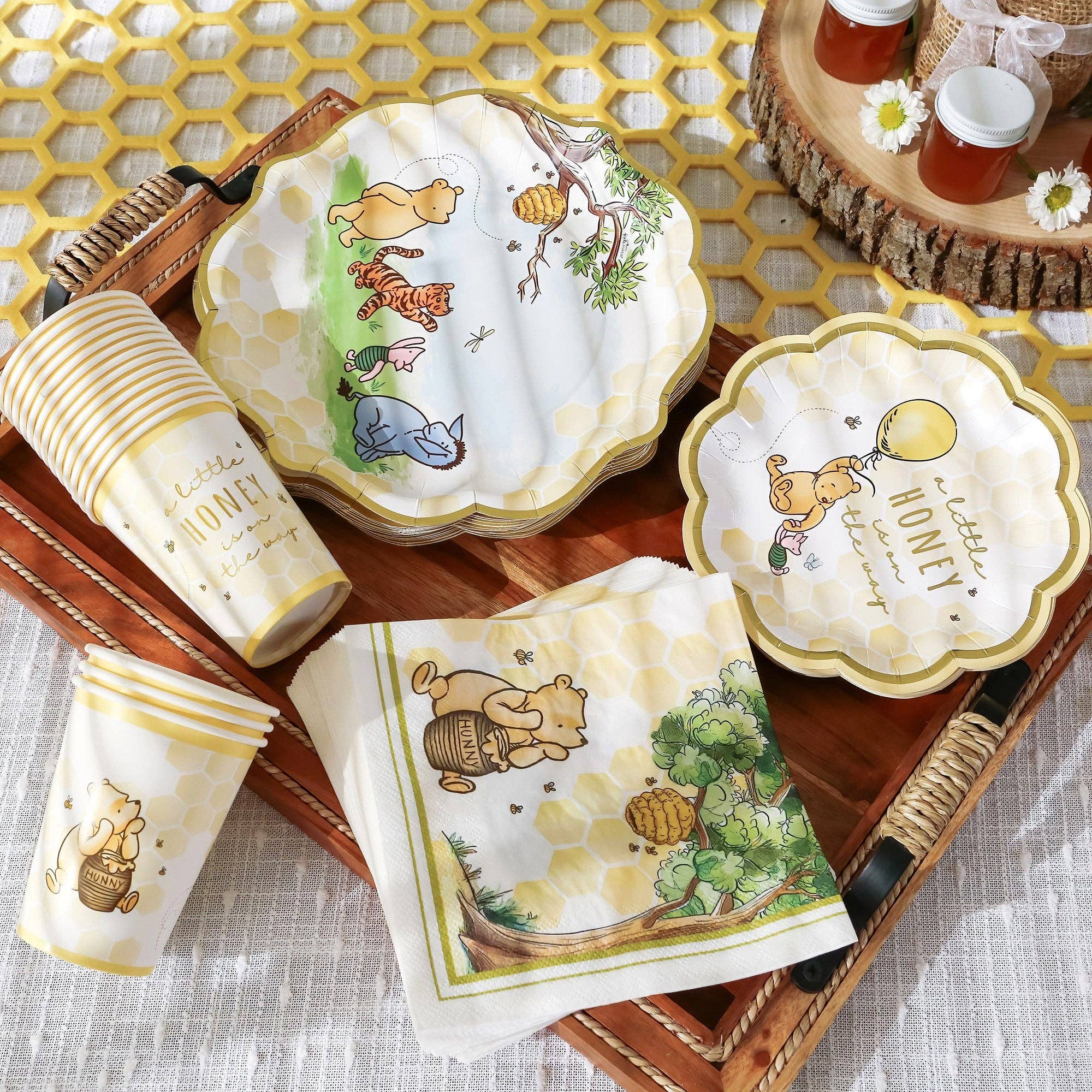 Kate Aspen - Wholesale Disposable Tableware Pack - Honey Bear 78 Piece Party Tableware Set - (16 Guests)3