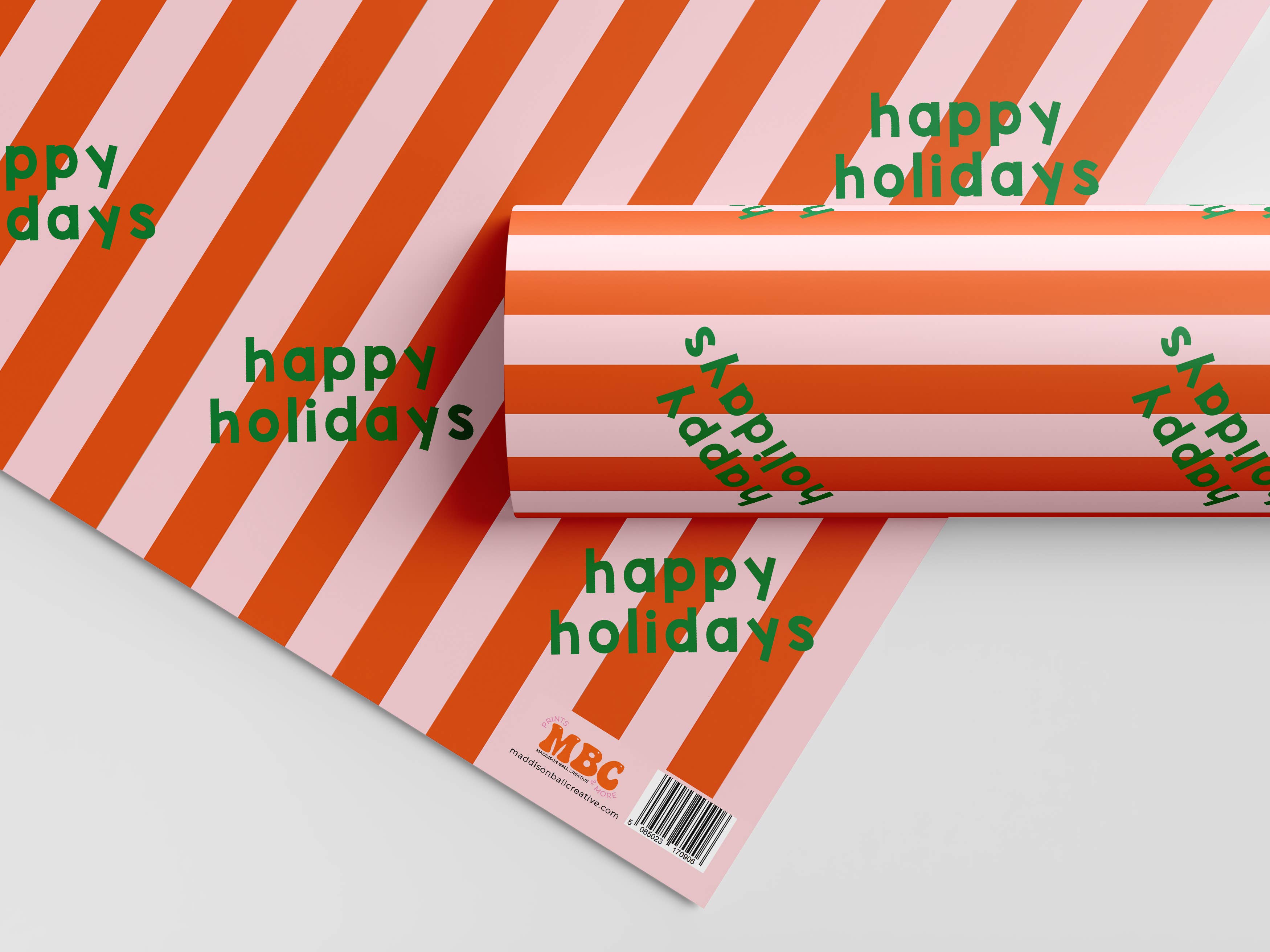 Maddison Ball Creative - Wholesale Flat Wrap - Orange and Blush Happy Holidays Christmas Gift Wrap0