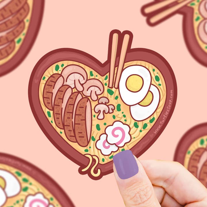 Ramen Heart Funny Foodie Love Noodles Vinyl Sticker for wholesale by Turtle's Soup
