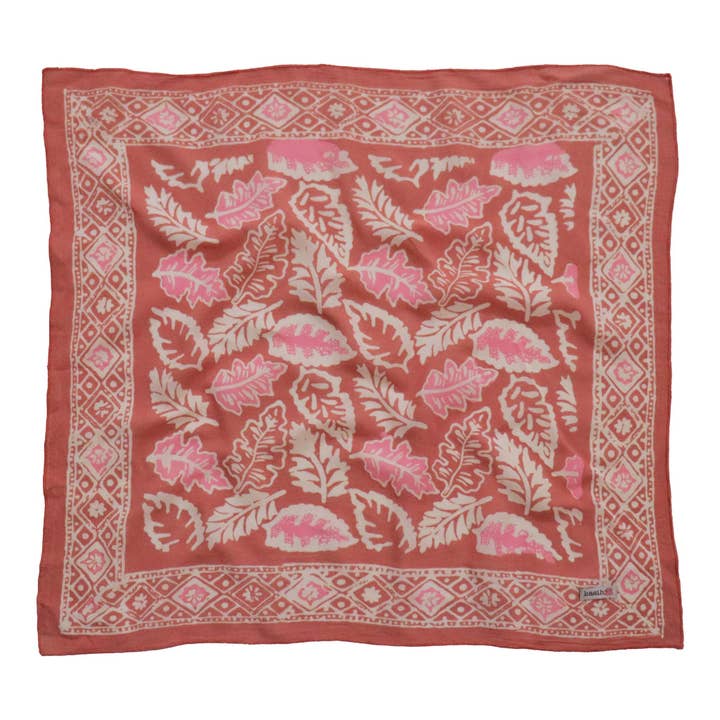 Kasih Co-op – wholesale Bandana – Women's – Hand Dyed Batik Bandana, Peach Pink Coral Leaves3