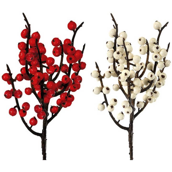 Will's Company - Wholesale Artificial Flowers - Artificial Weatherproof Winterberry Pick - Red or White, 12"