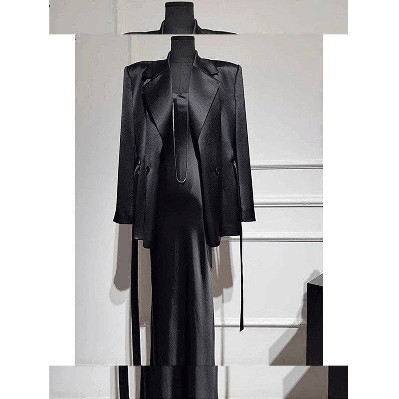 NOIR Ensemble Élégant Robe Noire - Manteau et Robe en vente sur Faire2