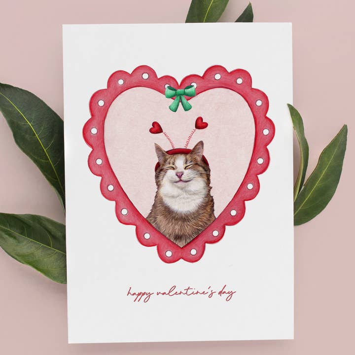 Tabby Cat Valentines Card for wholesale by Beth Goodwin Designs