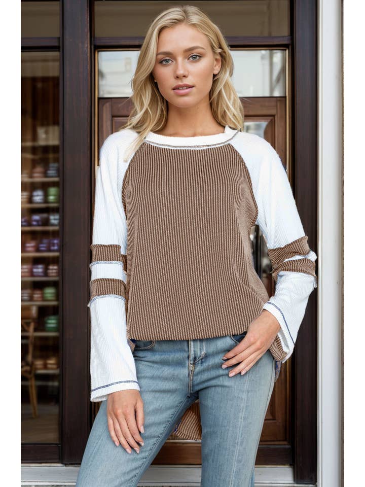 Burgundy Apparel - Wholesale Tunic - Women's - WAVE RIB TUNIC WITH CONTRAST SLEEVES