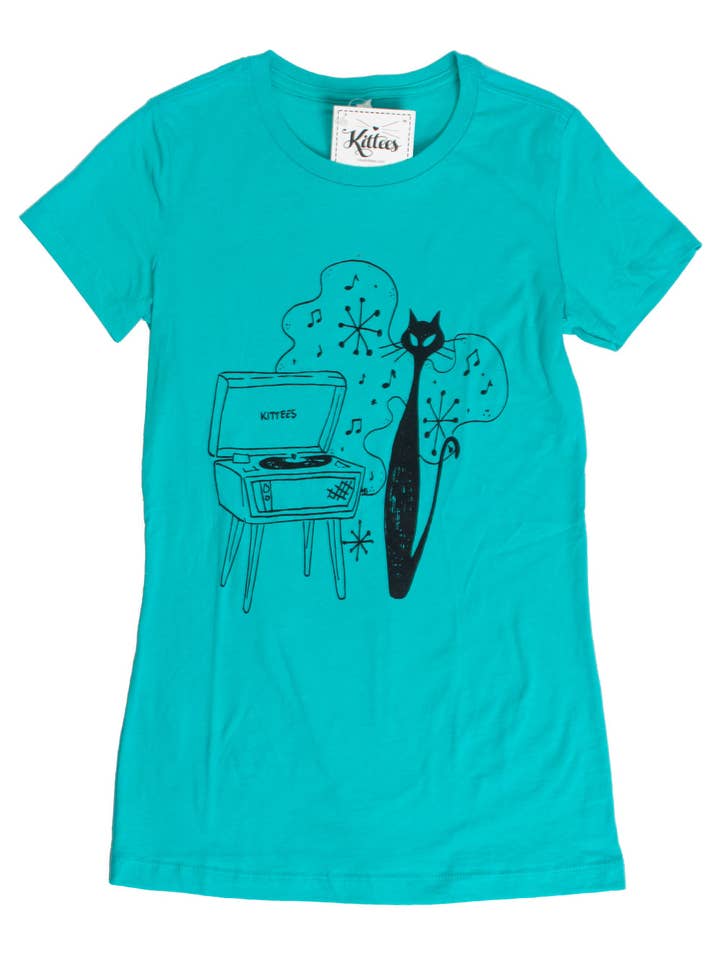 T-shirt ajusté pour matrice Kittees, sarcelle « Hip Kitty » pour la vente par Kittees