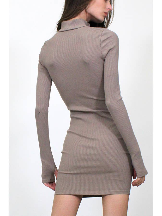 Junie - Wholesale Dress - Women's - ZIP UP MOCK NECK LONG SLEEVE MINI DRESS MXD10723