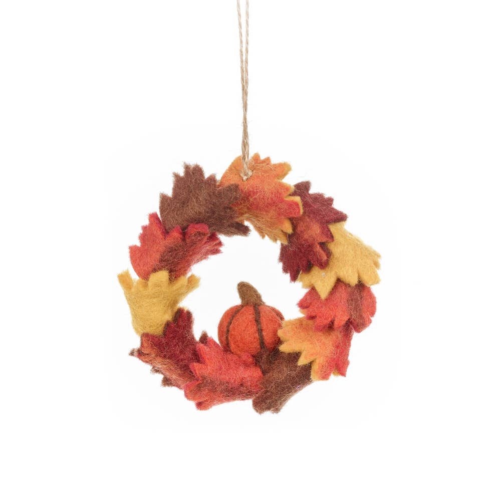 Felt So Good – wholesale Wreath – Handmade Felt Autumn Leaves & Pumpkin Wreath Home Decoration