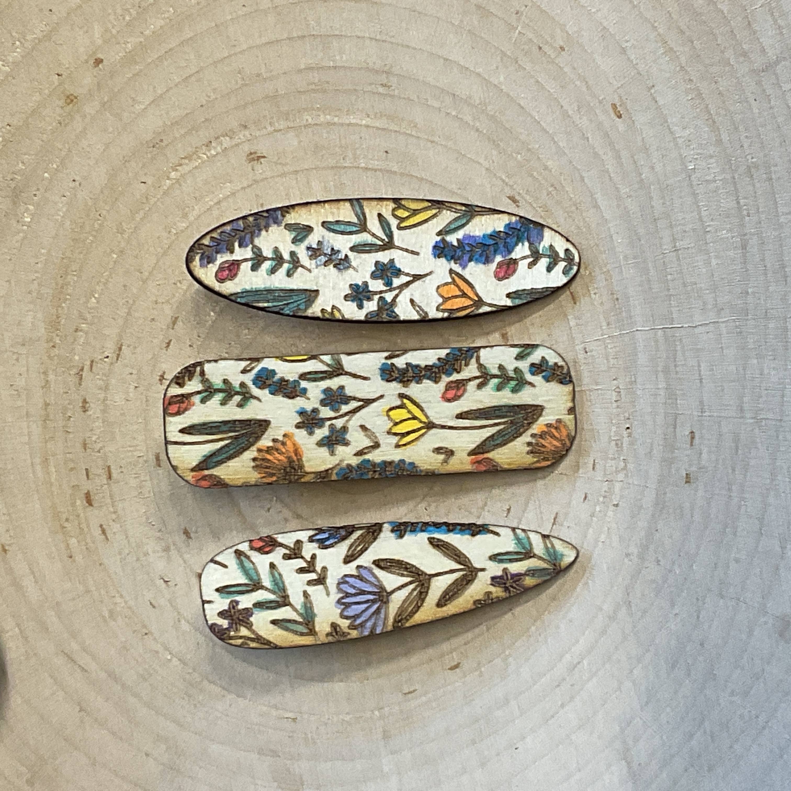 National Parks and Beyond - Wholesale Hair Clip - Women's - Flower Garden Wooden Alligator Hair Clips in 2-inch long1