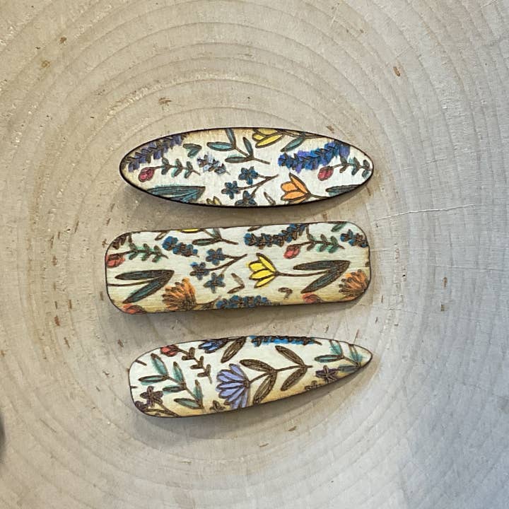 National Parks and Beyond - Wholesale Hair Clip - Women's - Flower Garden Wooden Alligator Hair Clips in 2-inch long1