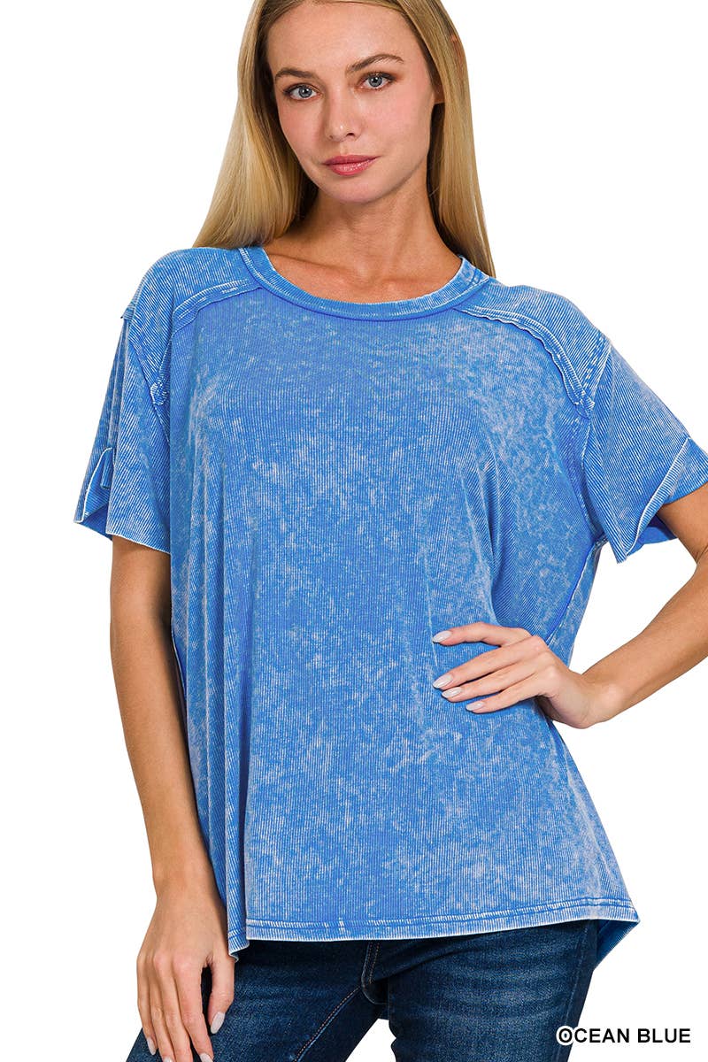 42POPS – Großhandel Strickoberteil – Damen – Geripptes Kurzarm-Oberteil mit Bootsausschnitt.32