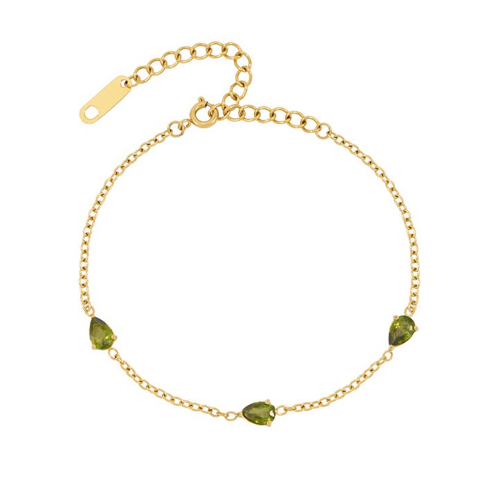 Olive Green Crystal Chain Bracelet for wholesale by Zoi Era