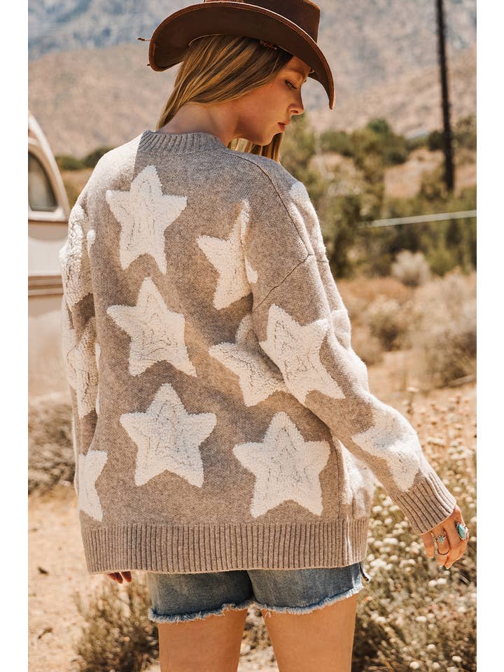 fashionworks - Wholesale Cardigan - Women's - Fashion-W Sherpa Star Textured Sweater Cardigan with Pockets