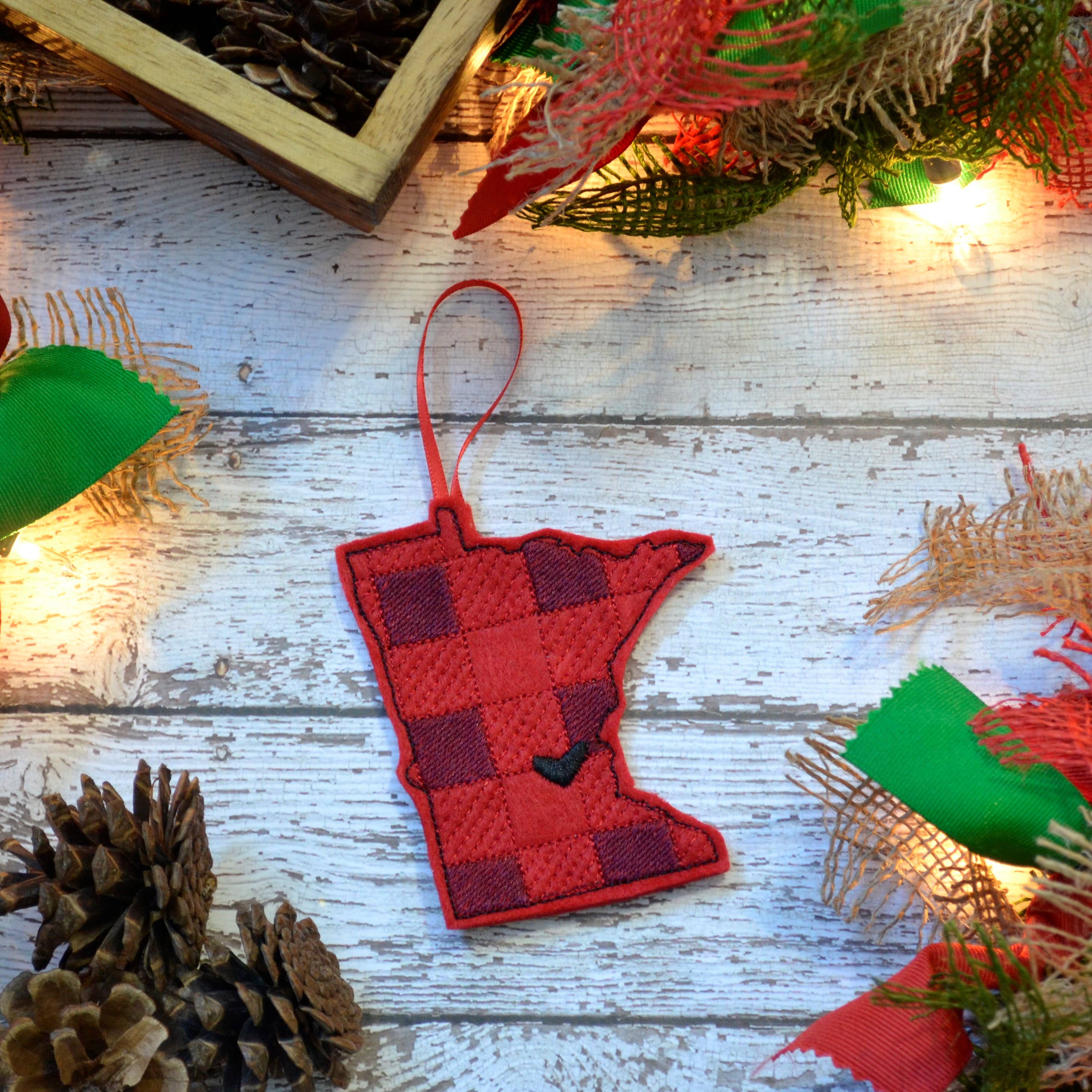 SewMuchMoreStore - Wholesale Ornament - State Red Buffalo Plaid Embroidered Felt Ornament - Holiday37