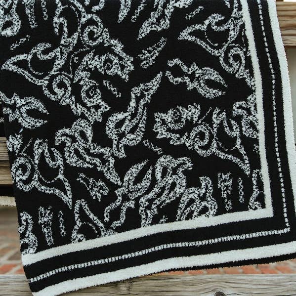 LUCKY & BLESSED - Wholesale Throw blanket - Black Boot Stitch Polyester Microfiber Blanket0