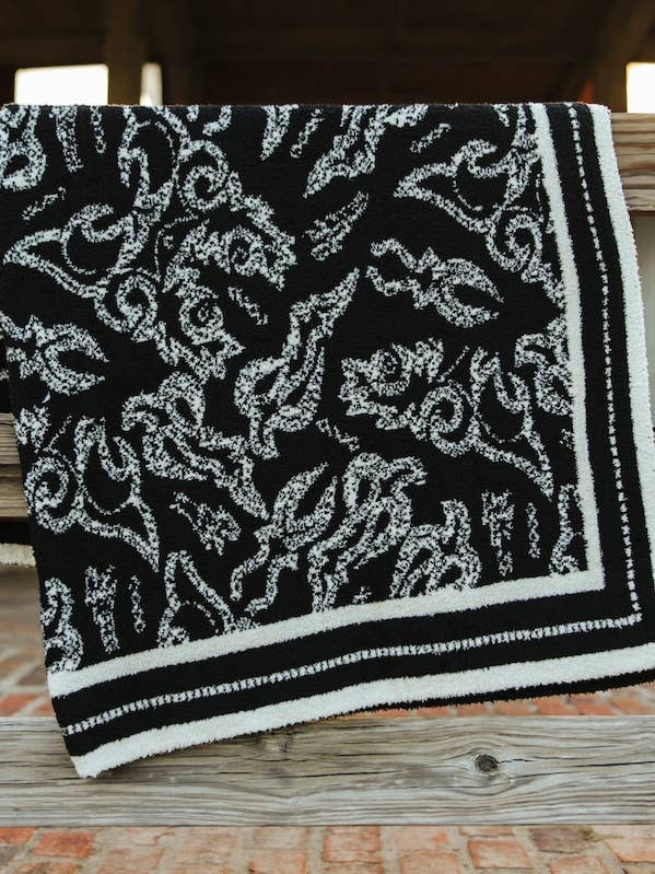 Black Boot Stitch Polyester Microfiber Blanket for wholesale by LUCKY & BLESSED