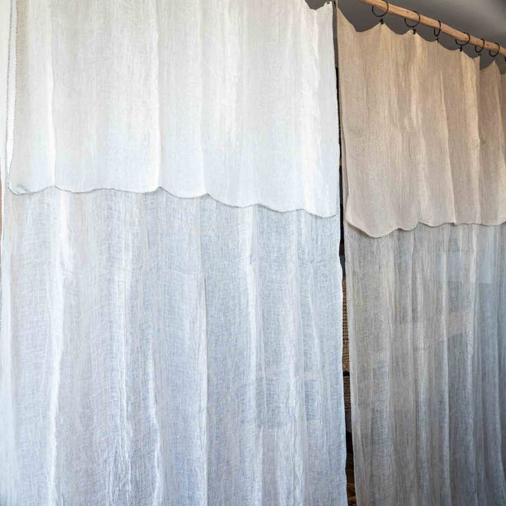 Cortina de Visillo 100% Lino Ajustable con Anillas - Blanco y Natural para venta al por mayor de COSYDAR-DECO