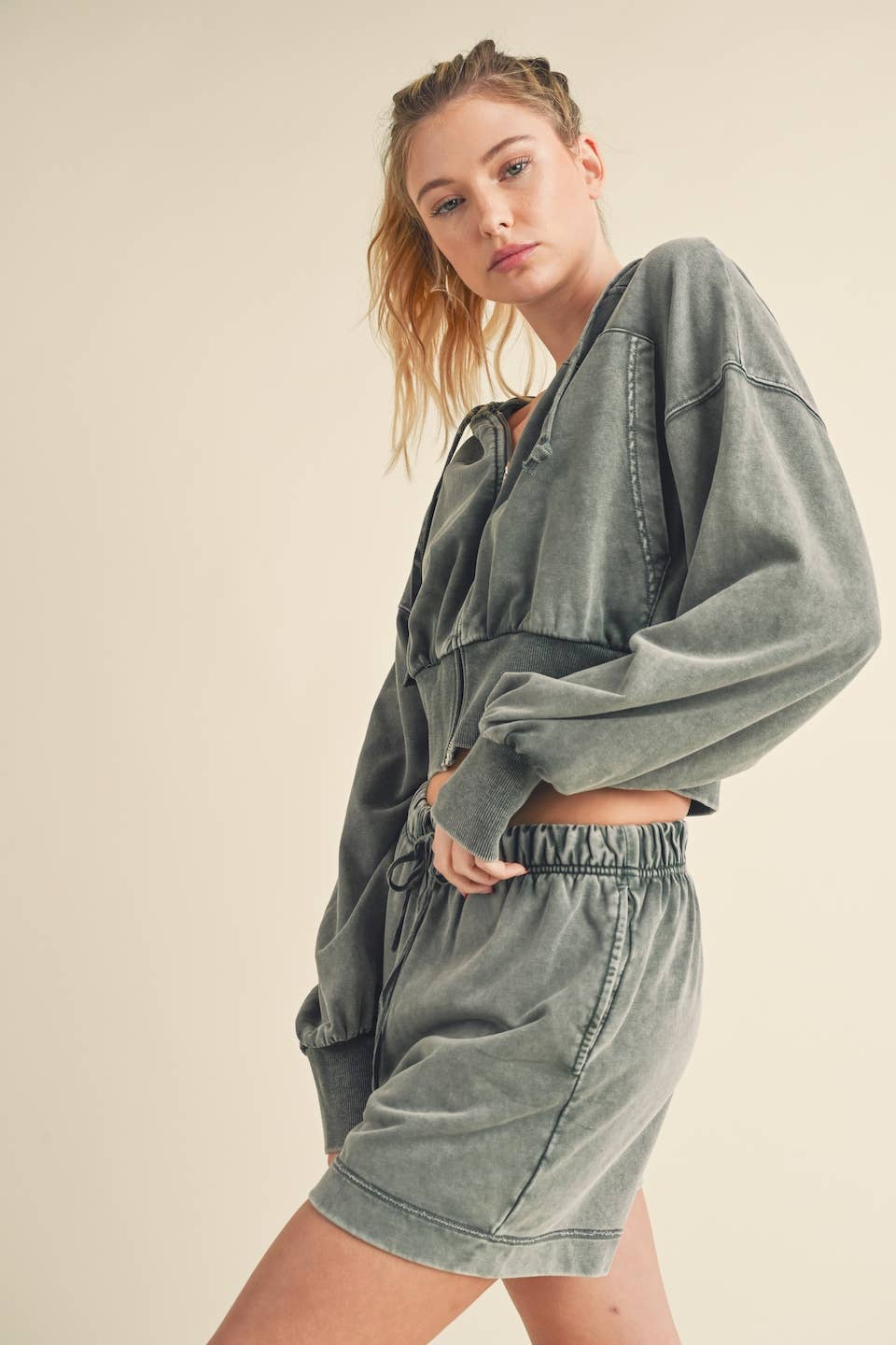 KIMBERLY C - Wholesale Hoodie - Women's - Mineral Wash Zip-Up Hoodie3