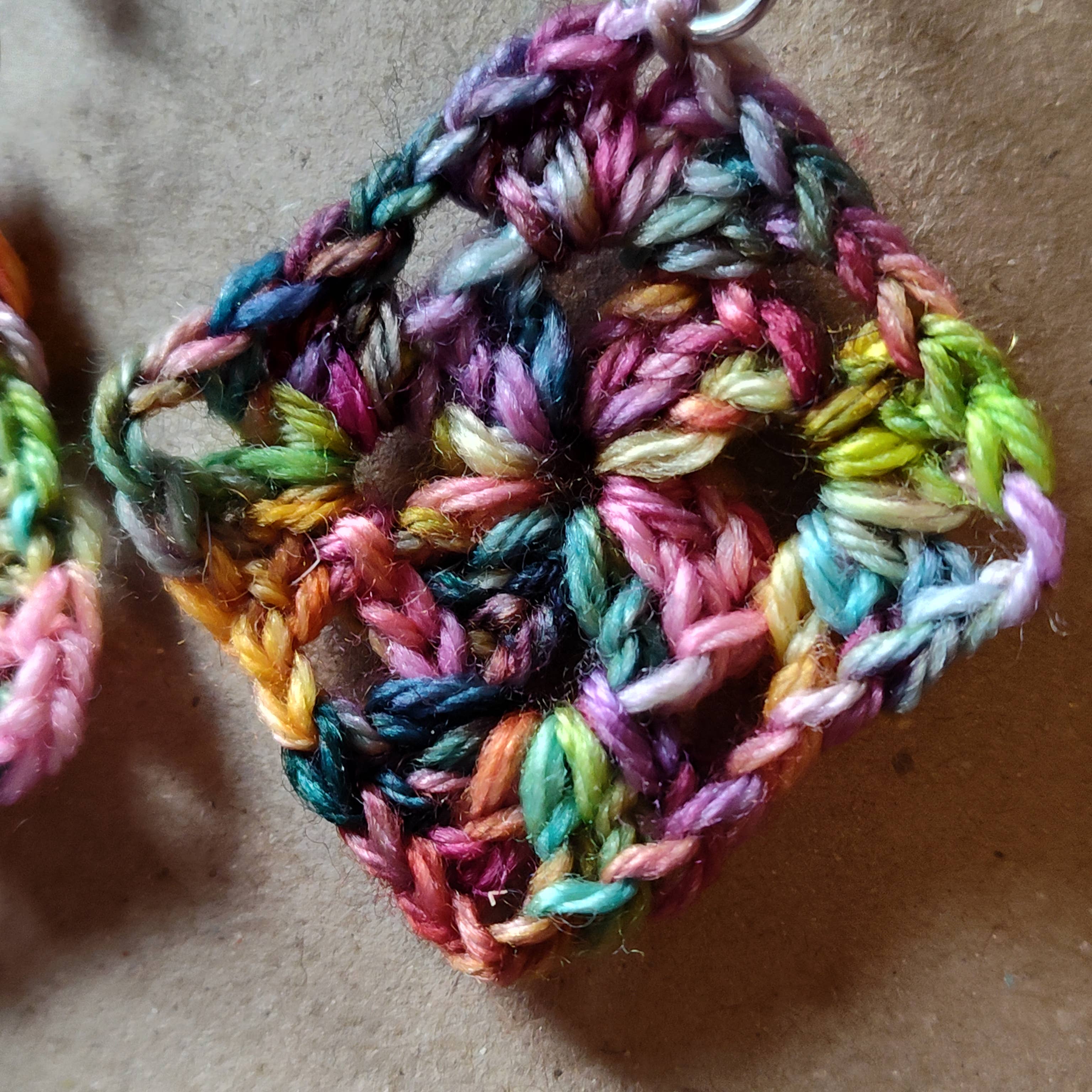 Clover Garden Crafts - Wholesale Dangle Earrings - Crochet Merino Wool Rainbow Boho Granny Square Drop Earrings2