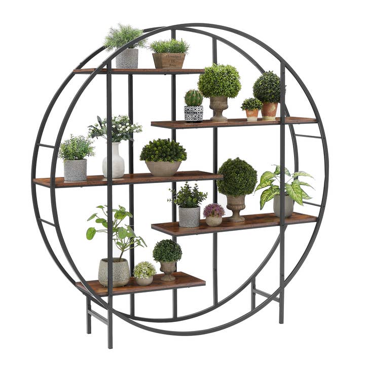 39F Inc. – Großhandel Blumentopfständer – 5-stufiger runder Pflanzenständer, rustikal braun, 67" hoch4