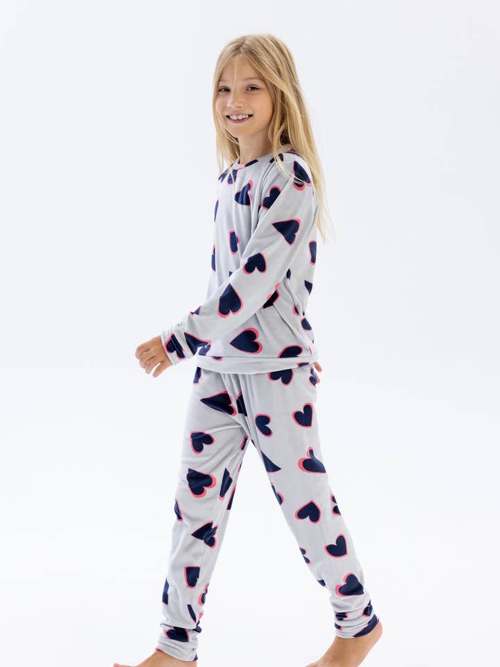 Girls velour long sleeve pyjama set 2-14y grey for wholesale by Minoti sp. z o.o.