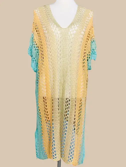 JC Sunny Fashion - Wholesale Swim Cover Up - Women's - Boho Ombre Knee-Length Hollow-Out Knit Cover-Up1