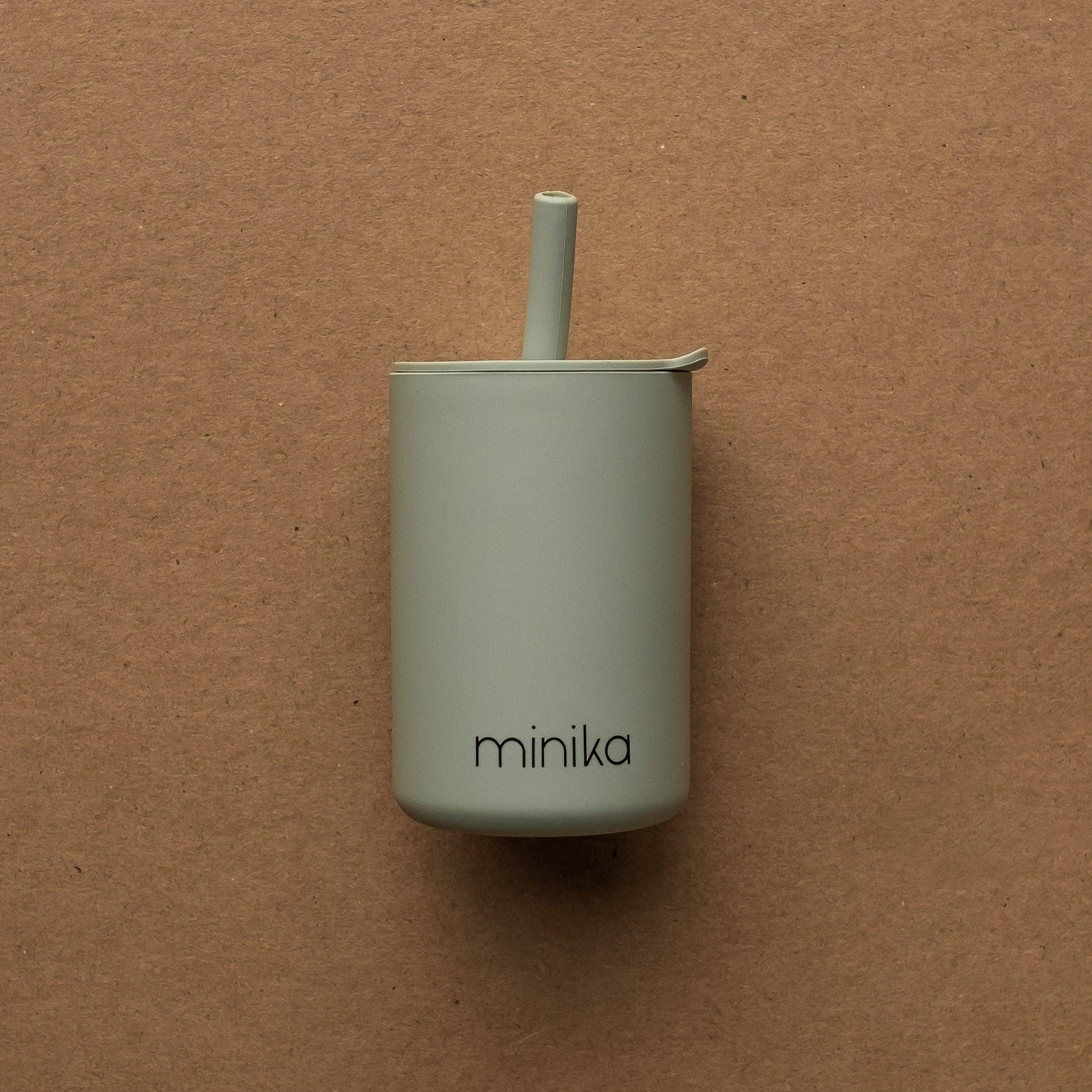 Minika - Wholesale Drinking Glass/Cup - Kids & Baby - Straw cup with lid - Sage1