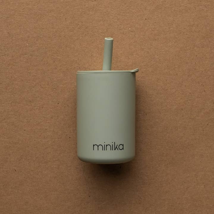 Minika - Wholesale Drinking Glass/Cup - Kids & Baby - Straw cup with lid - Sage1