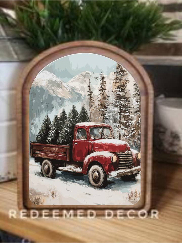 Arch Top Christmas Truck Framed Art for wholesale by Redeemed Decor
