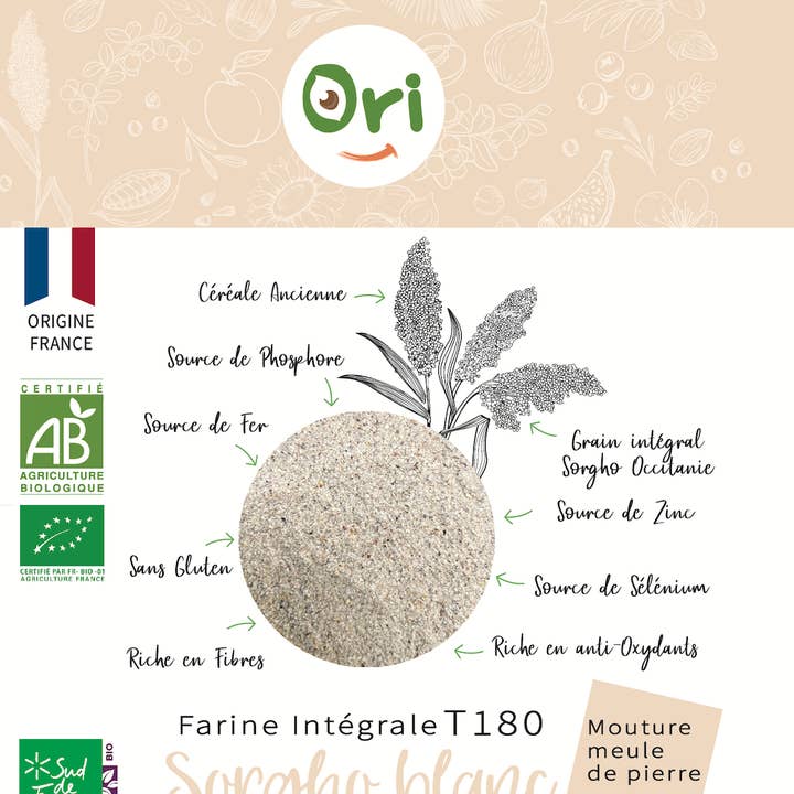 Sorghum integral flour (organic and gluten-free) - 500g for wholesale by ORI SAS