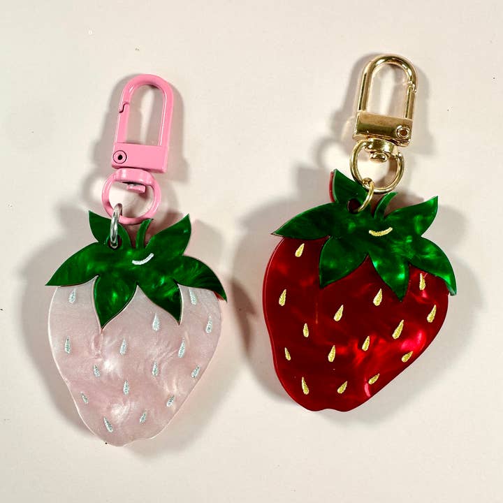 Pink or Red Strawberry Keychain Bag Charm for wholesale by Foolish Fetish