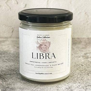 Poppy & Ember - Wholesale Jar/Filled Candle - Libra Zodiac Crystal Candle