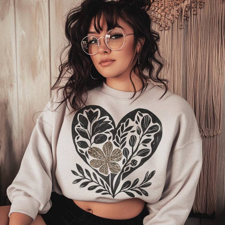 T-Shirt Sweatshirt Hoodie Boho Floral Heart Western Aesthetic Design Crewneck for wholesale by STRONG N FREE CDN