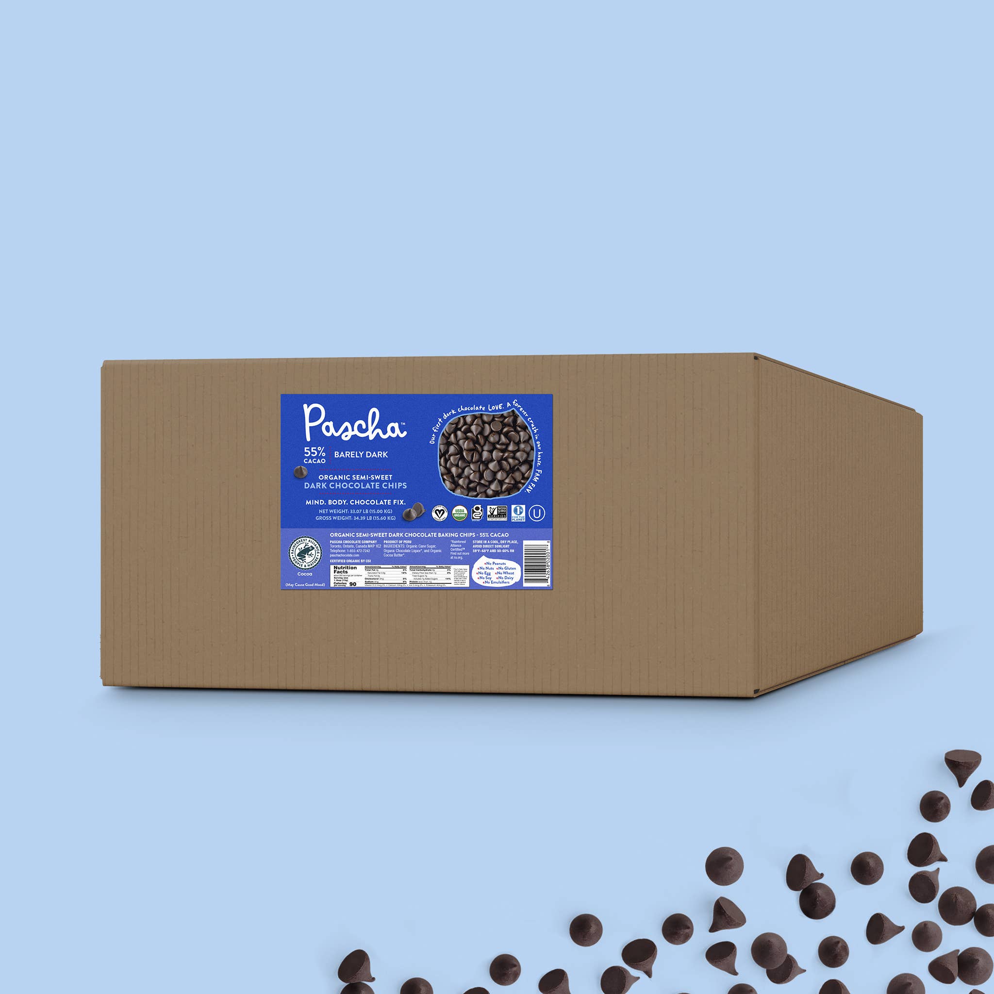 Pascha Chocolate Company - Wholesale Baking Chocolate - Bulk Organic Semi-Sweet Dark Chocolate Chips, 55% Cacao1