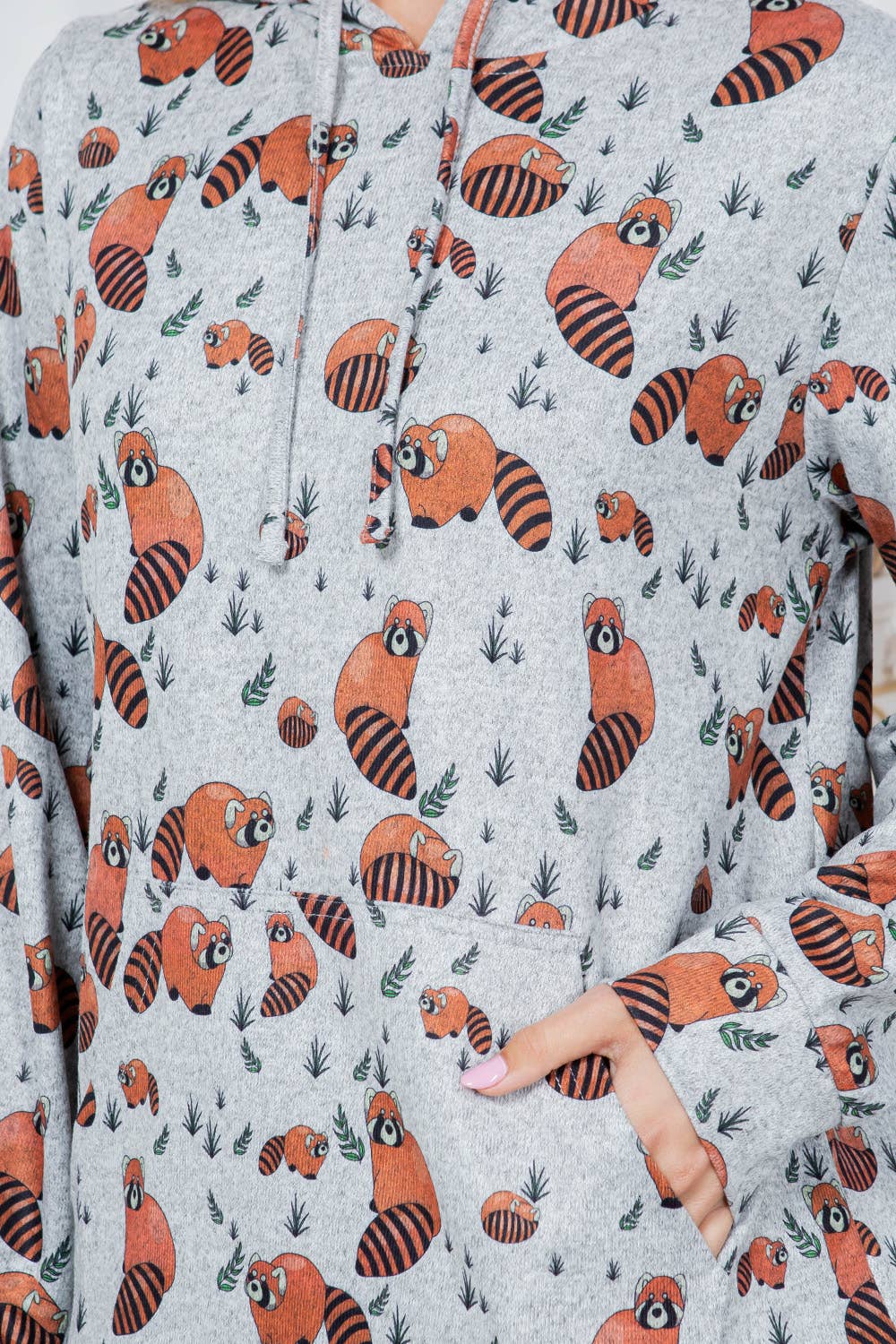 LA Soul – Hoodie – Mulher por atacado – Camisola com capuz de malha com estampa panda vermelha2