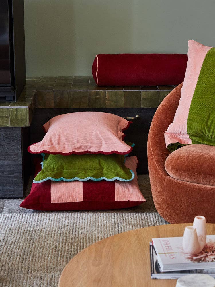 Mosey Me - Wholesale Throw/Decorative Pillow - Corduroy Scalloped Cushion - Peach5