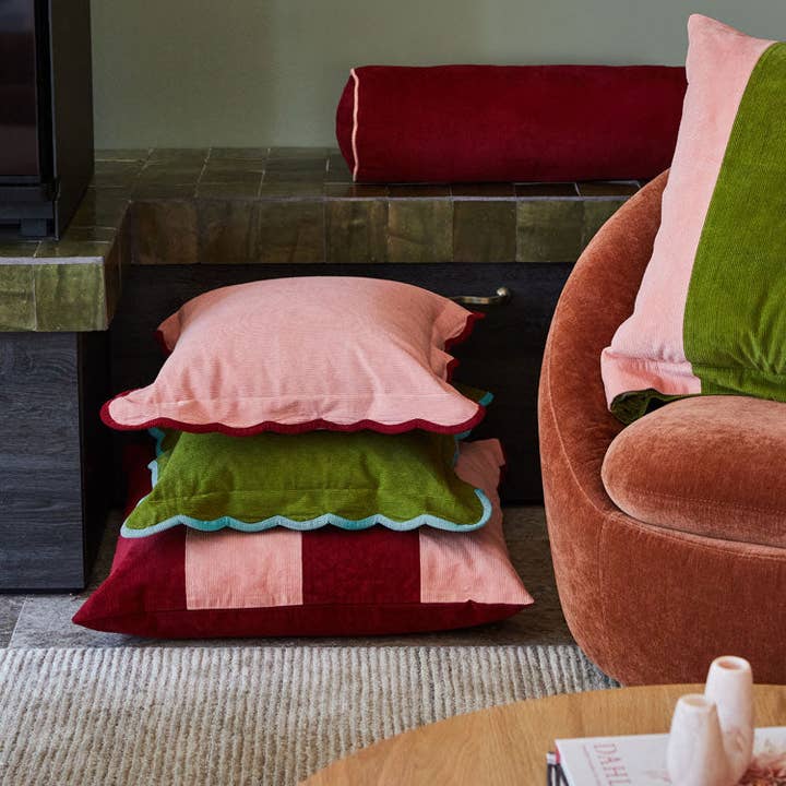 Mosey Me - Wholesale Throw/Decorative Pillow - Corduroy Scalloped Cushion - Peach5