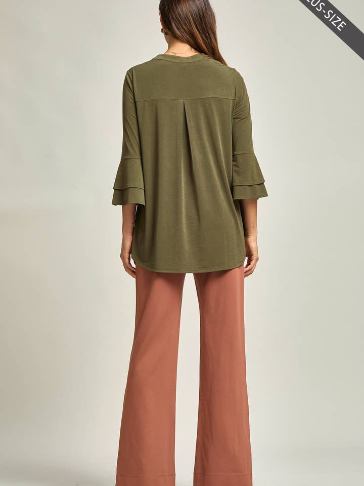 Dear Scarlett - Wholesale Tunic - Women's - PLUS SIZE Solid Color Belled Lizzy Top10