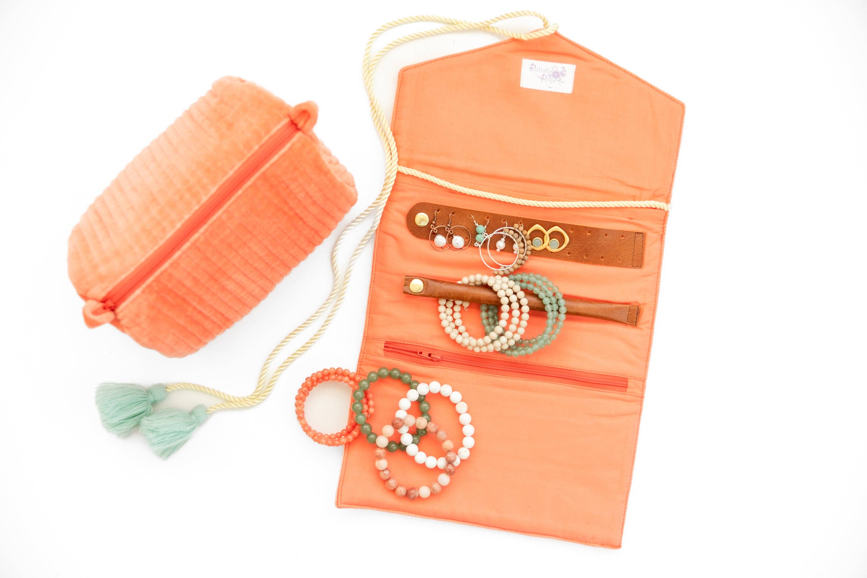 Rahab's Rope - Wholesale Jewelry Box/Organizer - Embroidered Velvet Jewelry Organizer-Coral1