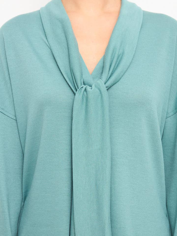 TIED AQUA GREEN KNIT BLOUSE for wholesale by Cottyfish