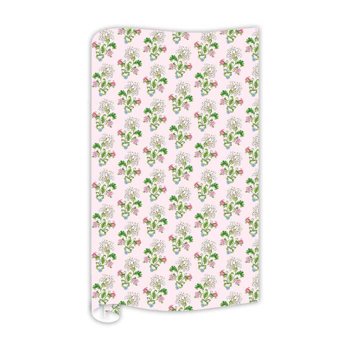 Papier d'emballage à imprimé floral rose peint à la main pour la vente par RosanneBeck Collections