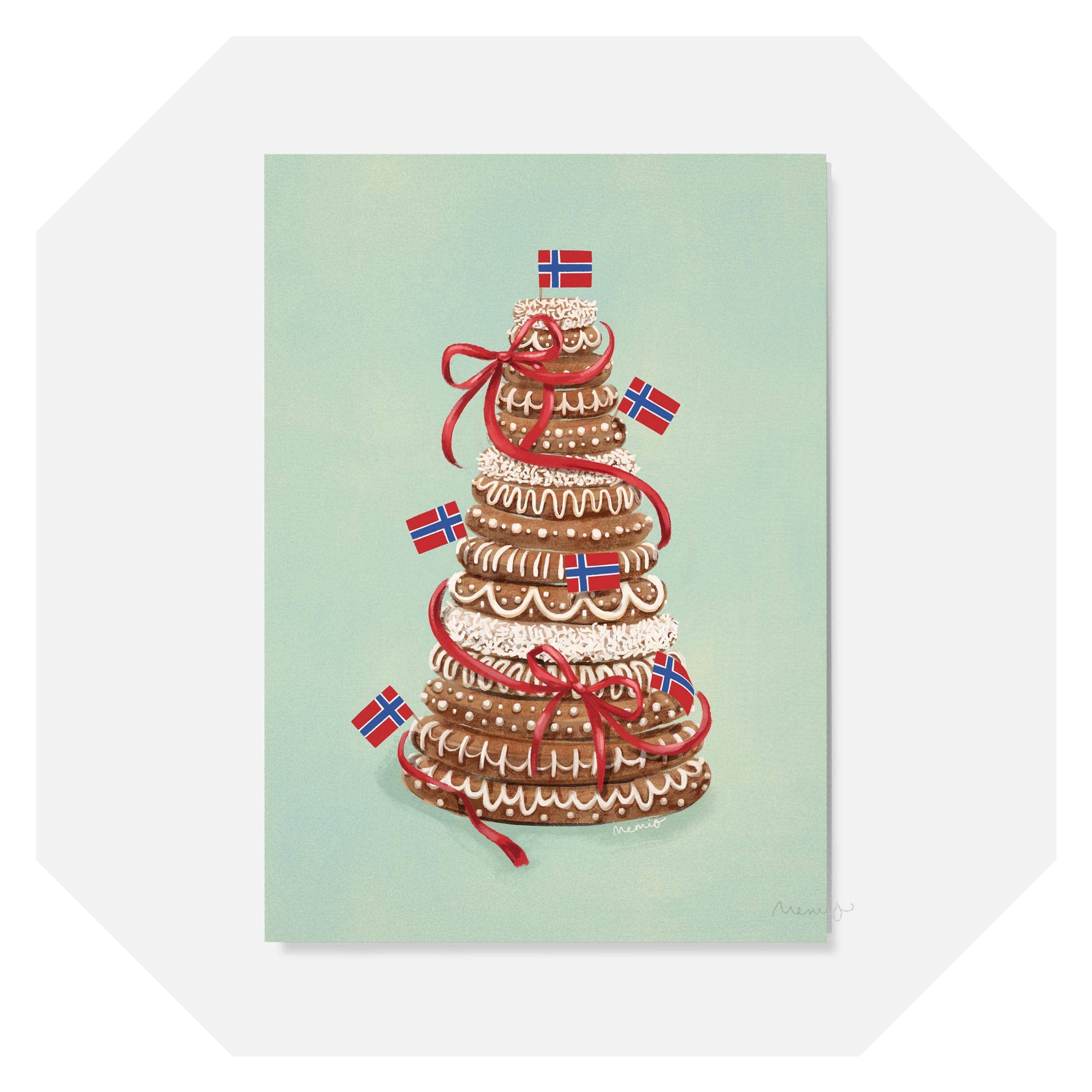 Memio Illustrated Designs - Wholesale Birthday Card - A6 Kransekake Card + gold envelope 2